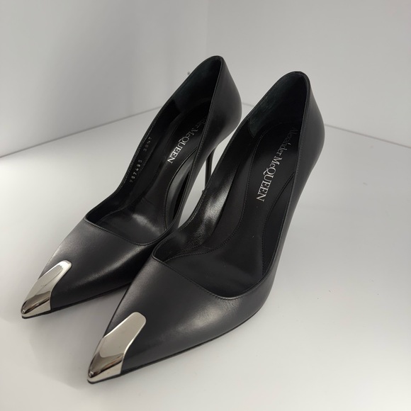 Alexander McQueen Shoes - Alexander McQueen Black Heels with Silver Tips